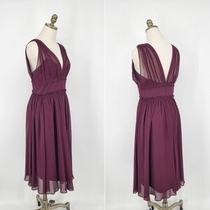 J. Crew A-Line Silk Chiffon Dress V Neck Sleeveless Plum Purple 6